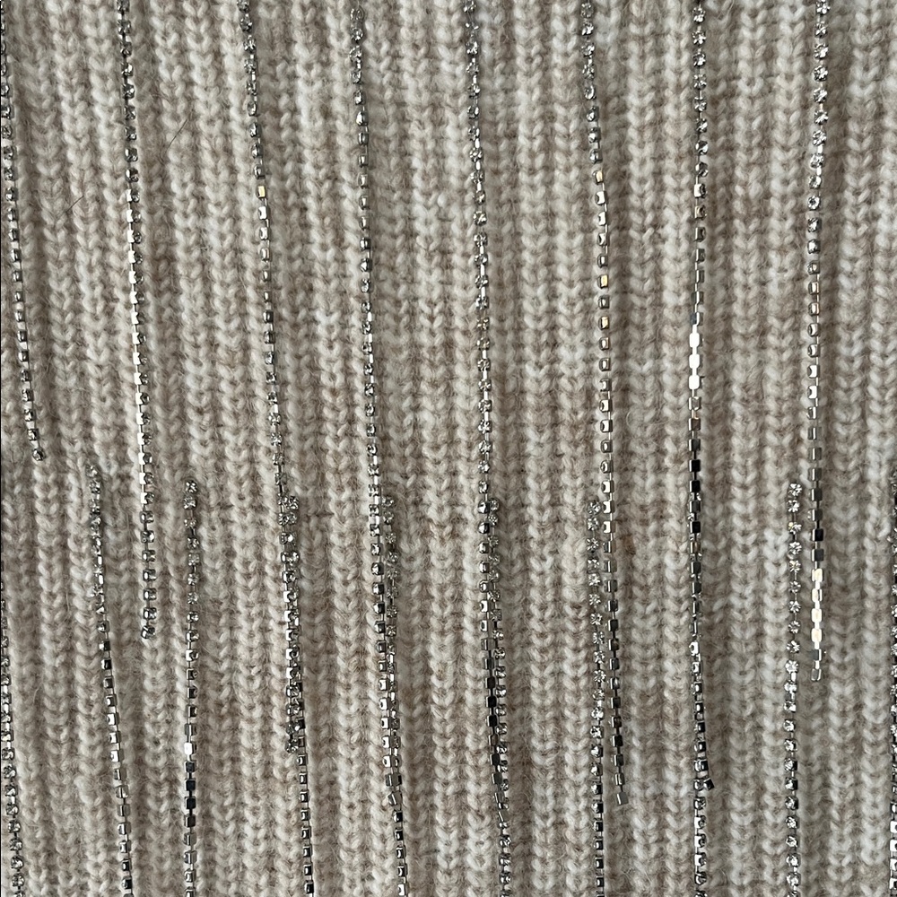 Forever 21 Beige Ribbed Sweater with Rhinestone Fringe - Picture 3 of 6
